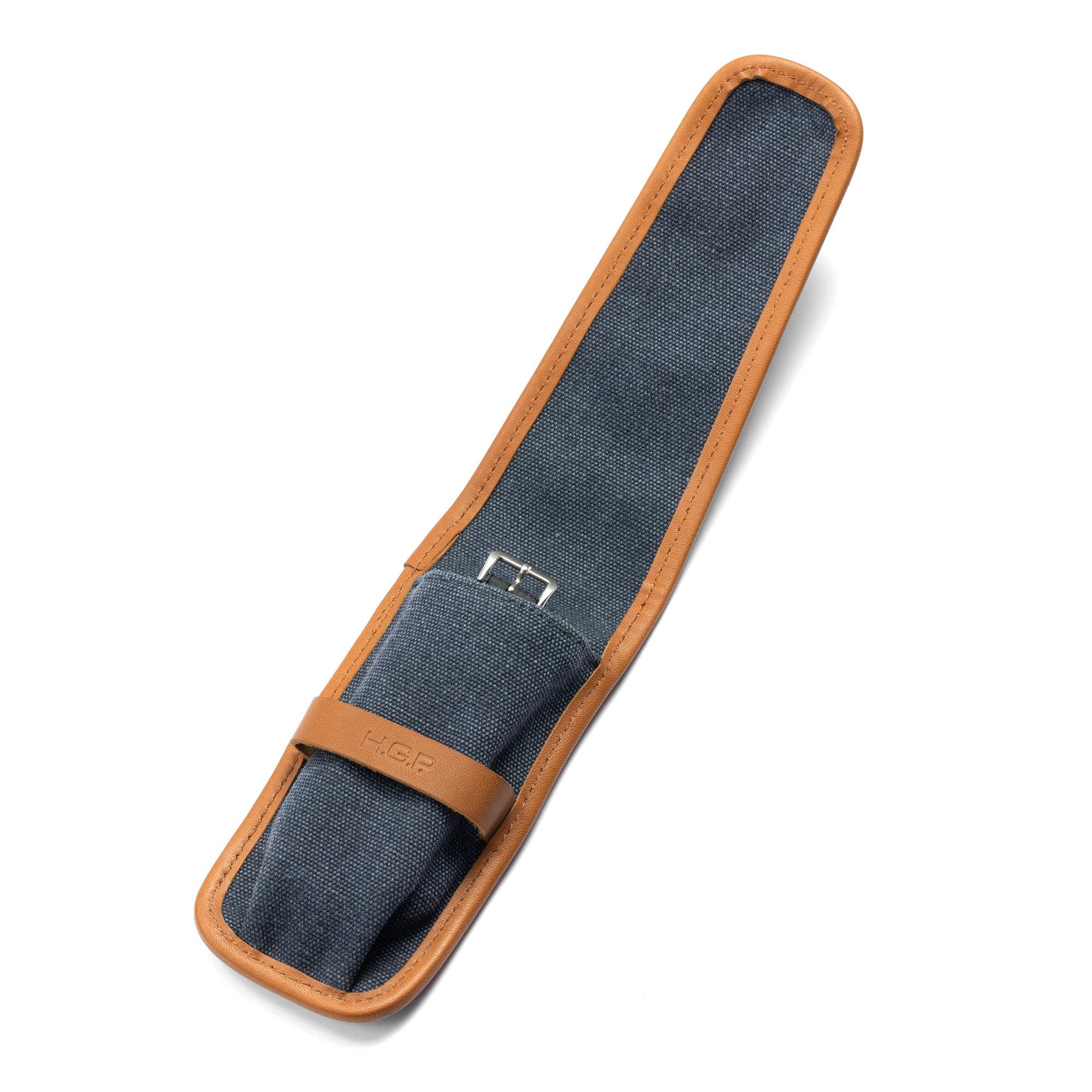 Blue Canvas & Brown Leather Single Watch Pouch - Image 3